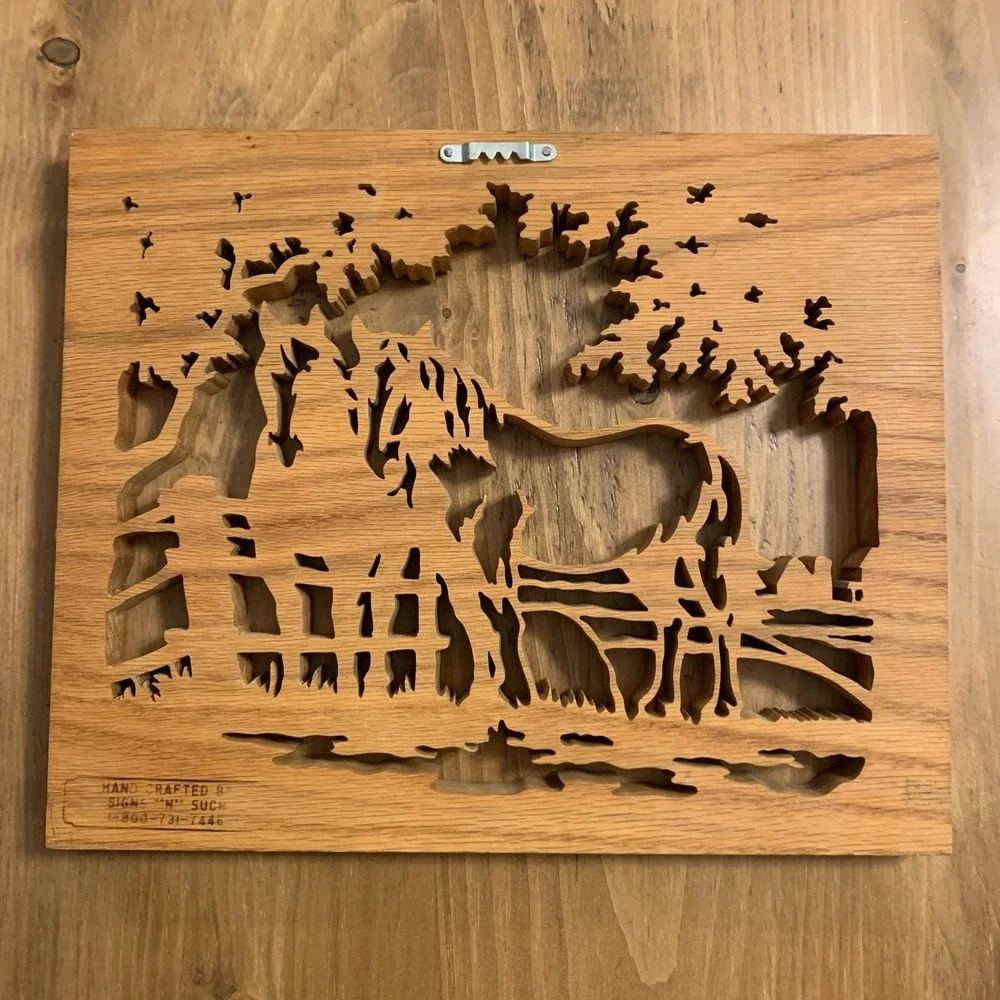 Wood Laser Engraved Oak Horse Pasture Western Wall Decor Plaque Alligator Hanger